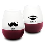 DuVino Mr. and Mrs. Unbreakable Stemless Silicone Wine Drinking Glass, Set of 2