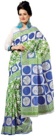 Fabdeal Indian Bollywood Green, Blue Cotton Printed Saree Sari Sarees