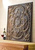 New CBK WALL DECOR STAMPED CORNERS & CENTER MEDALL ANITQUE GOLD/BLACK IRON BEAUTIFUL DESIGN