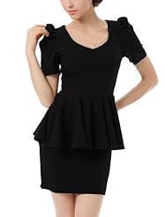 Short Scoop Neck Puff Sleeves Short Sleeves Peplum Fitted Bodycon Dress/Evening Dress/Party Dress 