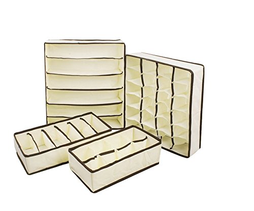 YIMAN™ Collapsible Storage Boxes Organizer Drawer Divider 4 Set, for Bra Underwear Socks Color: Beige