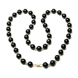 41pJGeE4J9L. SL160  Charcoal Chinese Jade 8mm Bead w/ 3mm Gold Overlay Sterling Silver Bead Necklace, 18