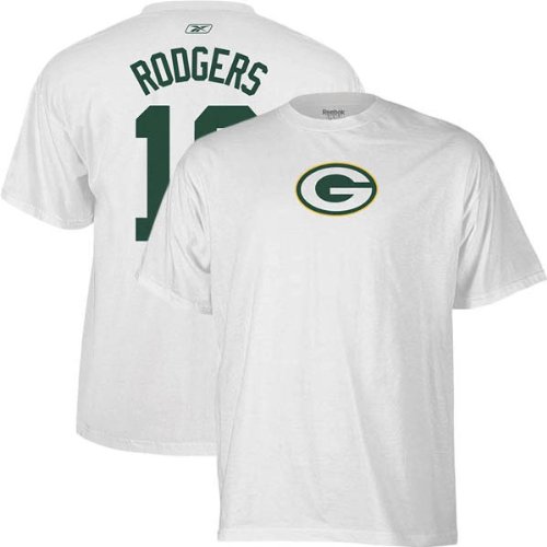 Aaron Rodgers Green Bay Packers NFL Name and Number Tee by Reebok, White, X-Large