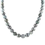 Multi-Color Black Tahitian 9-10mm Pearl Necklace with 14k Yellow Gold Diamond-Cut Bead Clasp, 17
