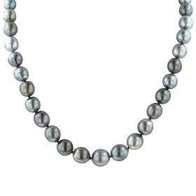 Multi-Color Black Tahitian 9-10mm Pearl Necklace with 14k Yellow Gold... by