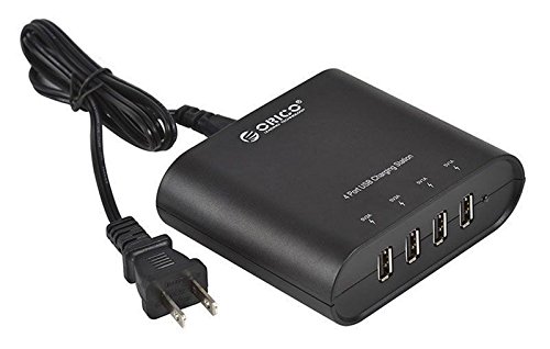 ORICO DCH-4U 4 Port USB Desktop Charger for 5V / 1A & 5V / 2.1A Universal Travel USB Wall Charger for iPhone iPad Samsung Galaxy Cell Phone & Tablet (4 Port 31 Watt Charger with Cord) - Black