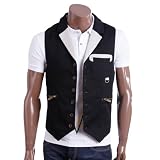 DOUBLJU Mens Casual Sleeveless Semi Rider Belted Vest Jacket(VJ02)