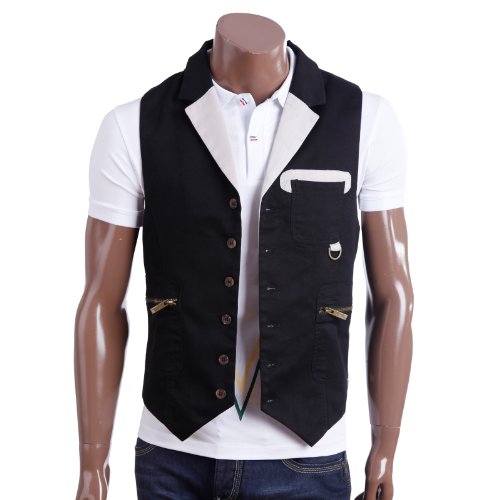 DOUBLJU Mens Casual Sleeveless Semi Rider Belted Vest Jacket(VJ02)