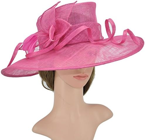 Church Kentucky Derby Carriage Tea Party Wedding Wide Brim Sinamay Hat Hot Pink