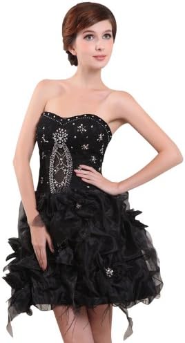 Heyivogue Strapless Empire Sequins Pick Up Bubble Short Cocktail Dresses 3247 14 Black
