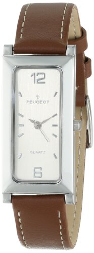 Peugeot Women's 318BR Silver-Tone Brown Leather Strap Watch