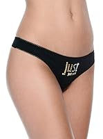 Just Cavalli Tanga de Hilo Perizoma Logo Strass (Negro)