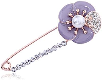Meriling Rose Gold Plated Crystal Pearl Flower Charm Safety Pin Brooch Rose Gold+Black
