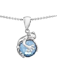 Original Star K (tm) Frog Pendant With 10mm Simulated Aquamarine Ball in 925 Sterling Silver