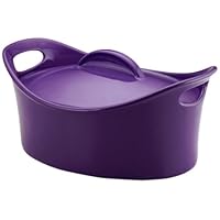 Rachael Ray Stoneware 4-Quart Covered Bubble and Brown Casseroval Casserole, Purple