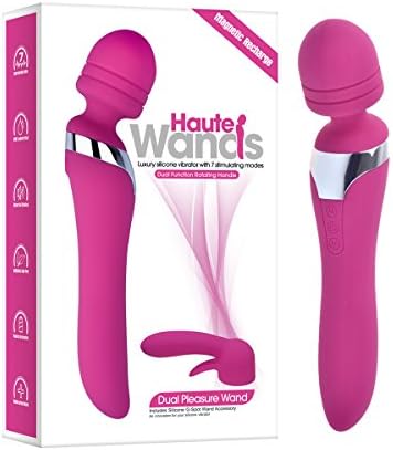 Handheld Wand Massager By Haute Wands (Pink, 8.5'') - 7 Speed Theapeutic Vibrator with Dual Function Rotating Handle - Includes Personal Attachment - Waterproof &amp; Rechargeable - Medical Grade Silicone