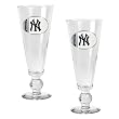 New York Yankees MLB 2pc Pilsner Glass Set with Baseball on stem - Oval Logo by Great American Products