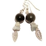 Amazonite Earrings 03 Dangle Rainbow Obsidian Black Blue Gemstone Silver Leaf 2