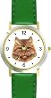 Orange Persian Cat - JP - WATCHBUDDY&reg; DELUXE TWO-TONE THEME WATCH - Arabic Numbers - Green Leather Strap-Size-Large ( Men's Size or Jumbo Women's Size )