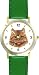 Orange Persian Cat - JP - WATCHBUDDY&reg; DELUXE TWO-TONE THEME WATCH - Arabic Numbers - Green Leather Strap-Size-Large ( Men's Size or Jumbo Women's Size )