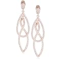 Bronze with 18k Rose Gold Plated Simulated Diamond Interlocking Infinity Drop Earrings