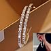 Fashion Jewelry Dazzling Silver Tone 2 Row Crystals Rhinestones Hoop Earrings 50mm in Width
