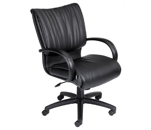 Mid-Back Leather Plus Office Chair with Curved Arms - Black