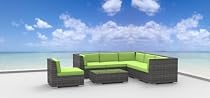 Big Sale Urban Furnishing - KAUAI 7pc Modern Outdoor Backyard Wicker Rattan Patio Furniture Sofa Sectional Couch Set - Lime Green