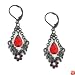 Jet Siam Hematite Tone Floral Frame Trapeze Style Earrings