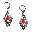 Jet Siam Hematite Tone Floral Frame Trapeze Style Earrings