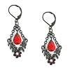 Jet Siam Hematite Tone Floral Frame Trapeze Style Earrings