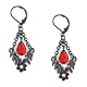Jet Siam Hematite Tone Floral Frame Trapeze Style Earrings