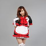TOMSUIT Red Shawl Apron Maid Cosplay Halloween Costume Dress, L, Red