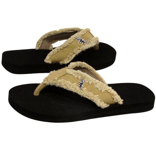 Chicago White Sox Unisex Khaki Frayed Flip Flops (Medium)