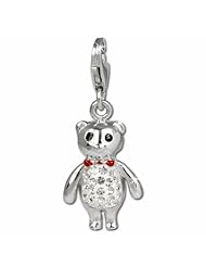 SilberDream Glitter Charm teddy with white Czech crystals 925 Sterling Silver Charms Pendant with Lobster Clasp for Charms Bracelet, Necklace or Earring GSC504W