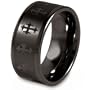 Black Plated Polished Tungsten Carbide Band with Laser Cross Design (10.0mm) - Sizes 8 - 13