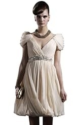 Cap Sleeves Short Crystals Applique Lace Beaded Crystal Chiffon/Taffeta/Tulle Prom Dress 
