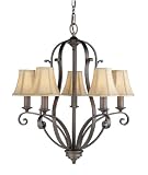Murray Feiss F1839/5CB Tuscan Villa Five-Light Chandelier, Corinthian Bronze with Beige Soft Lined Silk Shades