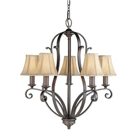 Murray Feiss F1839/5CB Tuscan Villa Five-Light Chandelier, Corinthian Bronze with Beige Soft Lined Silk Shades