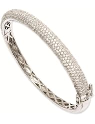 Sterling Silver & CZ Cubic Zirconia Brilliant Embers 6.25mm Hinged Bangle Bracelet - Micro Pave Stone Collection