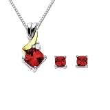 Sterling Silver and 14k Gold Created Ruby and White Topaz Pendant and Earrings Set