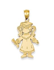 14K Yellow Gold Polished Graduation Girl Charm Pendant