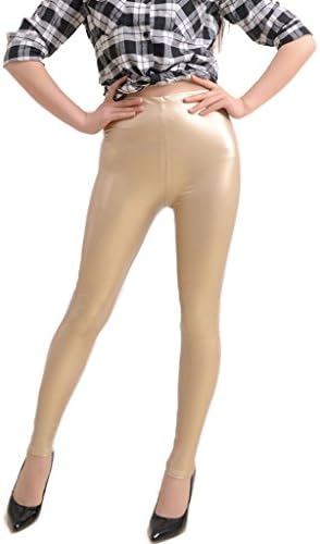 Patanha Women's Ripstop Leather Plus Size Stretchy Skinny Leggings Multiple Colors Available Gold Large