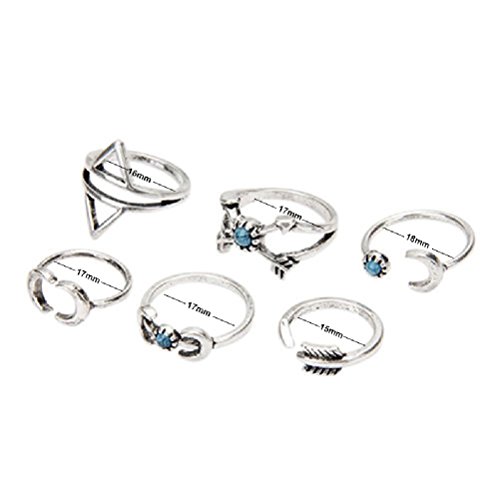 Banggood 6 Pcs Different Geometric Arrow Moon Statement Midi Rings Set Girls Gifts