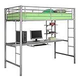 Walker Edison Sunset Metal Twin Bunk Bed with Workstation, Silver