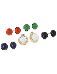 Gold-Tone Cabochon Interchangeable 5-Pair Boxed Earrings Jewelry Set