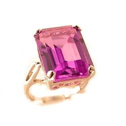 Luxury Rose 9K Gold Womens Large Solitaire Synthetic Pink Sapphire Basket Ring - Size 10 - Finger Sizes 5 to 12 Available - Perfect gift for mum, mom, mother, grandmother, grandma, nan, auntie, aunty, daughter