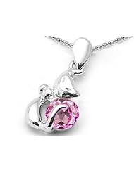 Original Star K (tm) Round 6mm Created Pink Sapphire Cat Pendant in .925 Sterling Silver