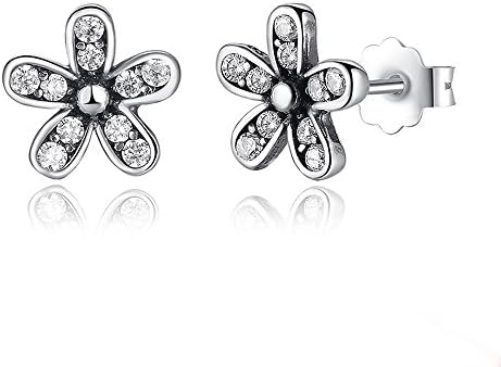 925 Sterling Silver Dazzling Daisy Stud Earrings with Clear Cubic Zirconia