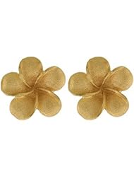 14K Yellow Gold Large Hawaiian Plumeria Flower Earrings